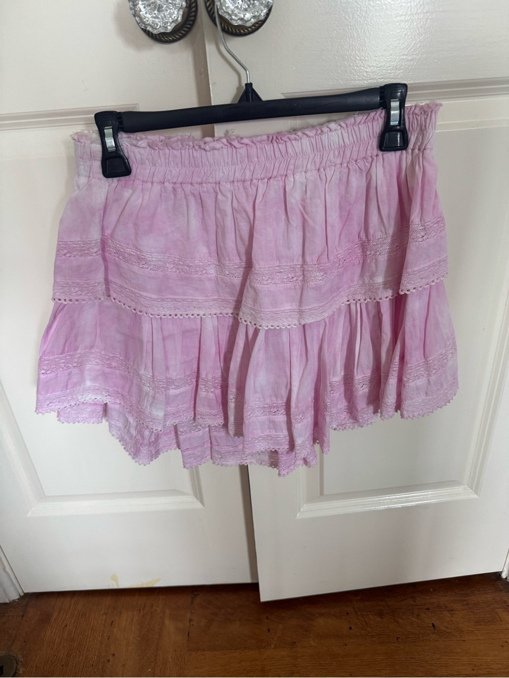 LoveShackFancy Light Pink Tiered Cotton Mini Skirt
